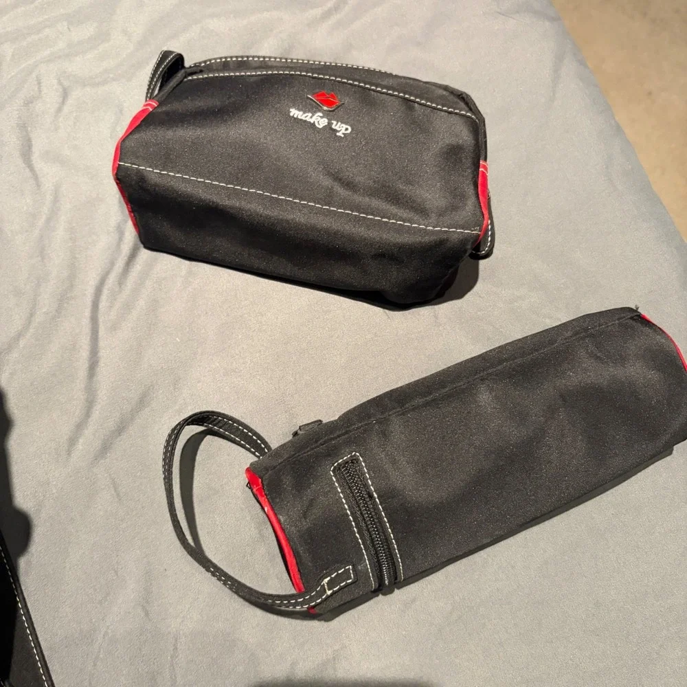 Kathy Van Zeeland Black Nylon Backpack Diaper Bag Set w/ Changing Mat & Pouches